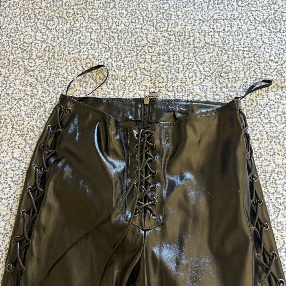 Baby Phat Shiny Black Lace-Up Pants